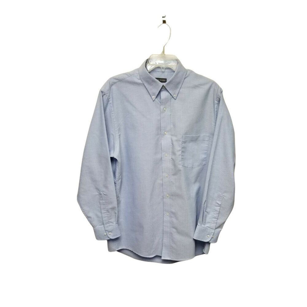 Van Heusen Wrinkle Free Blue Button Up BD Collar Men's Shirt SZ 15 1/2- 16